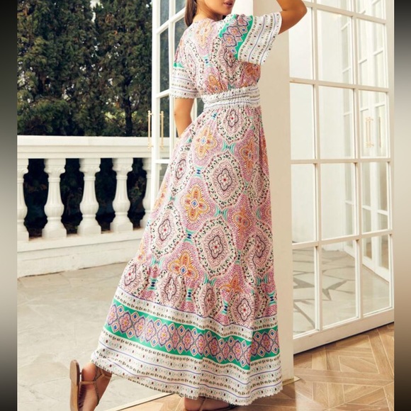 Boho Paisley Floral Print Maxi Dress - Picture 2 of 6